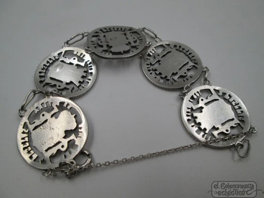 Spanish coins bracelet. Sterling silver. 2 pesetas Provisional Government 1870