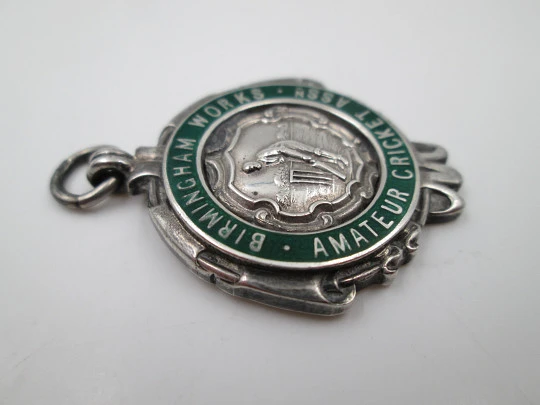 Sports fob medal. Amateur Cricket Association. Silver & enamel. A.S.&Co. 1934