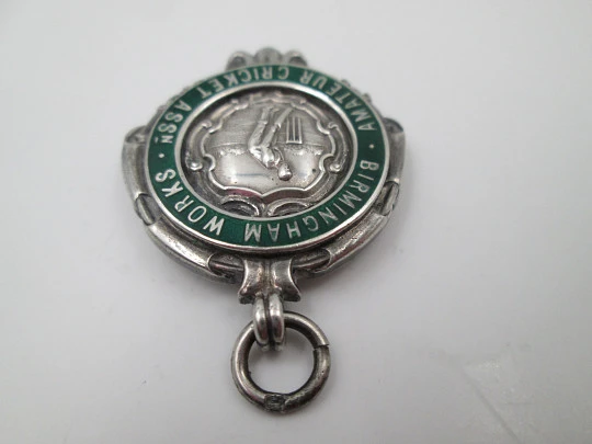 Sports fob medal. Amateur Cricket Association. Silver & enamel. A.S.&Co. 1934