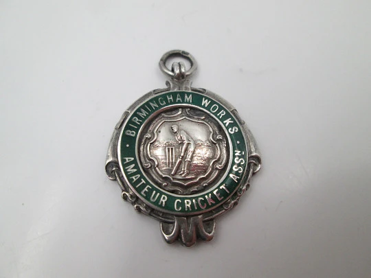 Sports fob medal. Amateur Cricket Association. Silver & enamel. A.S.&Co. 1934