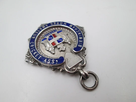 Sports fob medal. Amateur Cricket Association. Silver & enamel. A.S.&Co. 1935