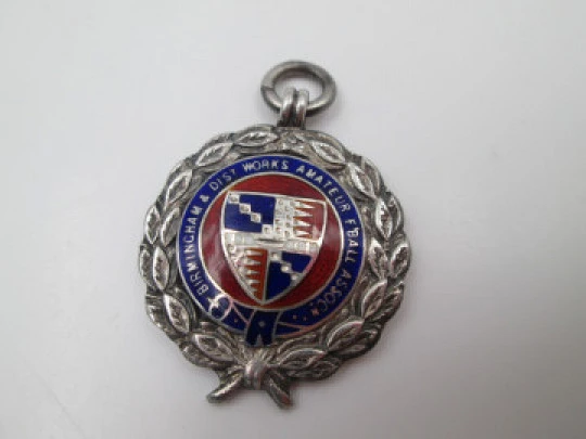 Sports fob medal. Amateur Football Association. Silver & enamel. Vaughtons