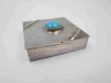 Square pillbox. 925 sterling silver and turquoise. Cord motifs. 1980's
