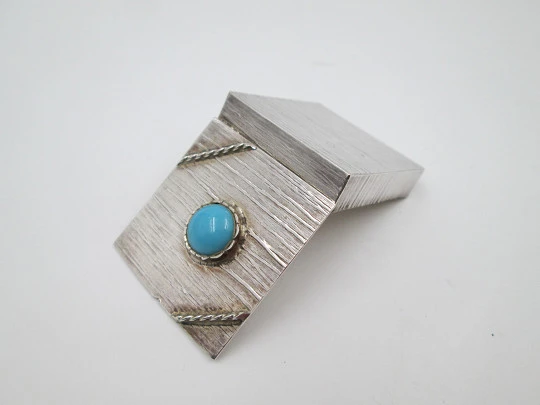 Square pillbox. 925 sterling silver and turquoise. Cord motifs. 1980's