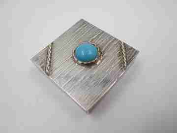 Square pillbox. 925 sterling silver and turquoise. Cord motifs. 1980's