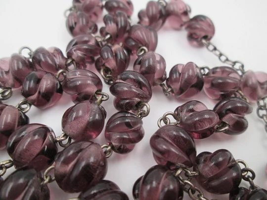 Sterling silver and amethyst crystal rosary. Crucifix and Mary anagram. Spain. 1940's