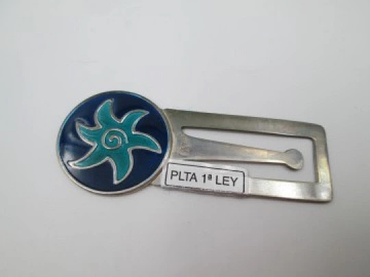 Sterling silver and colours enamel bookmarks. Flower motif. 1980's. Spain