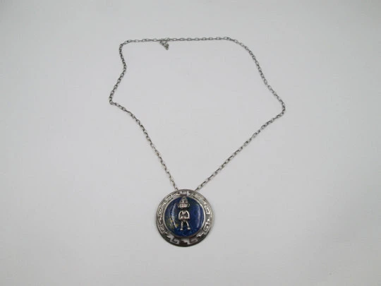 Sterling silver and colours enamel women's necklace. Links chain and inca idol pendant Sterling silver and colours enamel women's necklace. Links chain and inca idol pendant