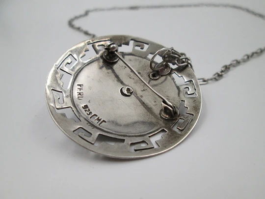 Sterling silver and colours enamel women's necklace. Links chain and inca idol pendant