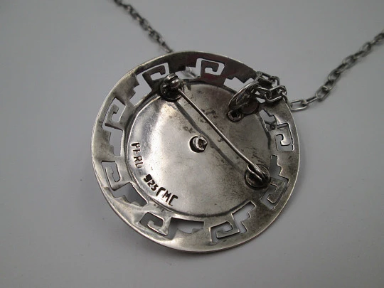 Sterling silver and colours enamel women's necklace. Links chain and inca idol pendant