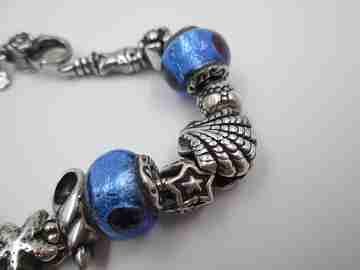 Sterling silver bracelet. Charms and bi-tone crystal balls. Italy. 2010
