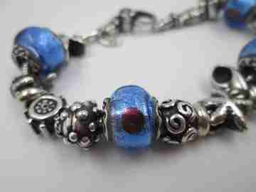 Sterling silver bracelet. Charms and bi-tone crystal balls. Italy. 2010