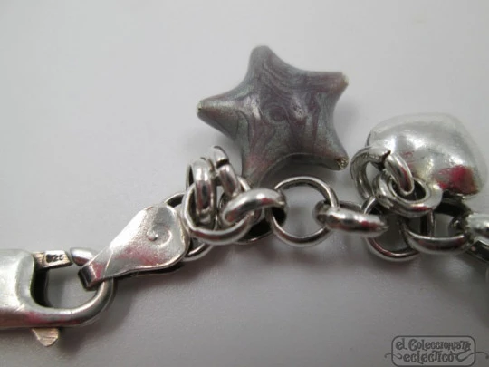 Sterling silver bracelet. Hearts and stars. 1990's. Colours enamel