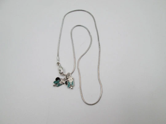 Sterling silver cord with Minnie Mouse pair colours enamel pendants. Europe. 1990's