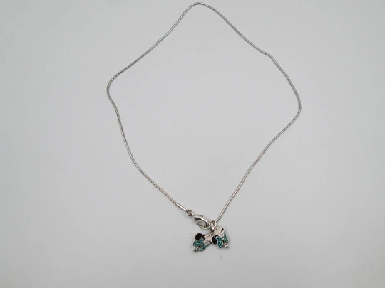 Sterling silver cord with Minnie Mouse pair colours enamel pendants. Europe. 1990's