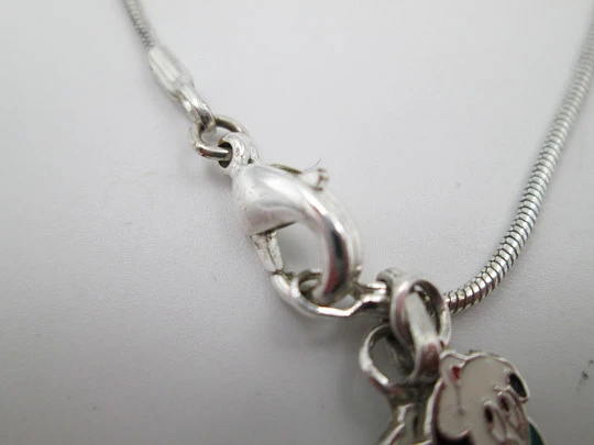 Sterling silver cord with Minnie Mouse pair colours enamel pendants. Europe. 1990's