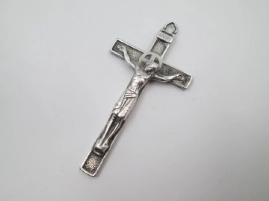 Sterling silver cross crucifix convents. Ring on top. 1990's. Spain