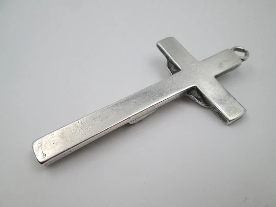 Sterling silver cross crucifix convents. Ring on top. 1990's. Spain