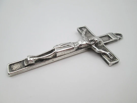 Sterling silver cross crucifix convents. Ring on top. 1990's. Spain