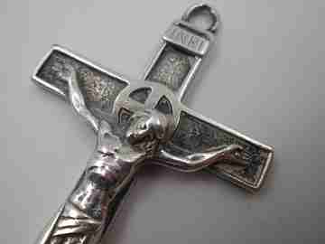 Sterling silver cross crucifix convents. Ring on top. 1990's. Spain