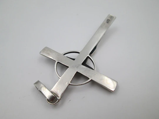 Sterling silver cross crucifix pendant. Rings on top. 1980's. Spain