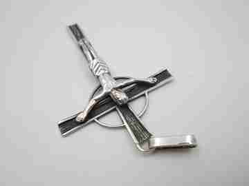 Sterling silver cross crucifix pendant. Rings on top. 1980's. Spain