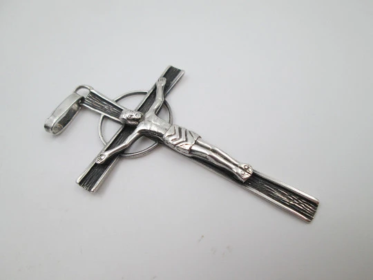 Sterling silver cross crucifix pendant. Rings on top. 1980's. Spain