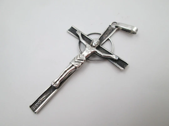 Sterling silver cross crucifix pendant. Rings on top. 1980's. Spain