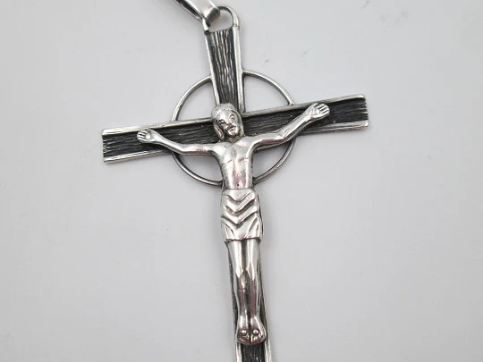 Sterling silver cross crucifix pendant. Rings on top. 1980's. Spain