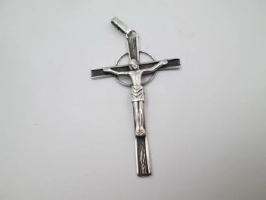 Sterling silver cross crucifix pendant. Rings on top. 1980's. Spain