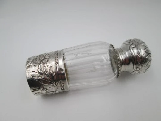 Sterling silver cut crystal Opera / Travel liquor flask Henri Soufflot. 1890's