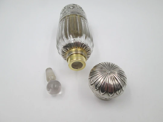 Sterling silver cut crystal Opera / Travel liquor flask Henri Soufflot. 1890's
