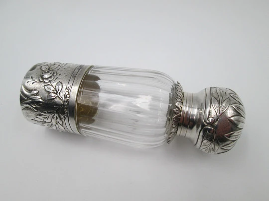 Sterling silver cut crystal Opera / Travel liquor flask Henri Soufflot. 1890's