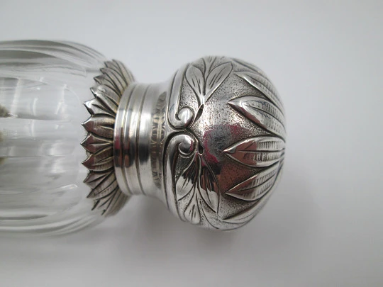 Sterling silver cut crystal Opera / Travel liquor flask Henri Soufflot. 1890's