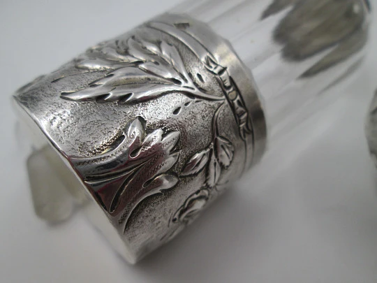 Sterling silver cut crystal Opera / Travel liquor flask Henri Soufflot. 1890's