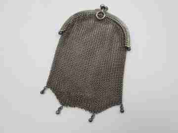 Sterling silver double ladies mesh purse. Half moon clutch frame. Europe. 1920's