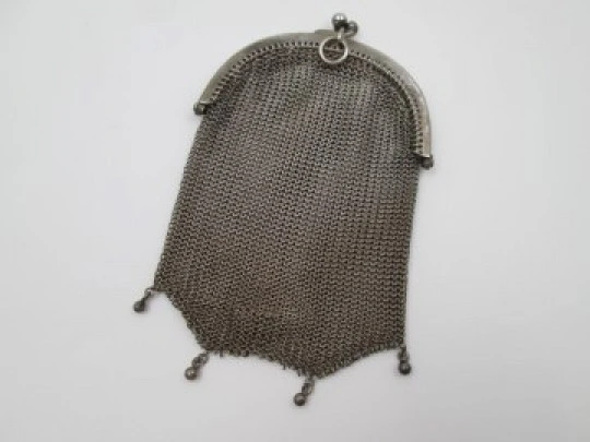 Sterling silver double ladies mesh purse. Half moon clutch frame. Europe. 1920's