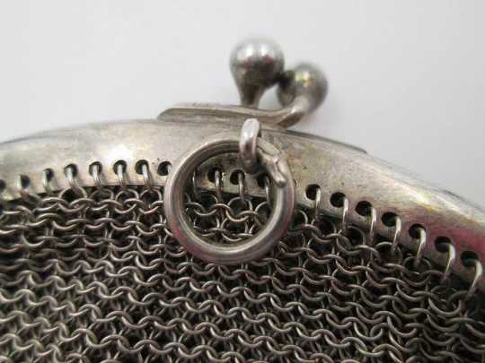 Sterling silver double ladies mesh purse. Half moon clutch frame. Europe. 1920's