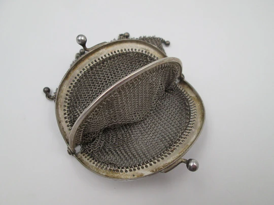 Sterling silver double ladies mesh purse. Half moon clutch frame. Europe. 1920's