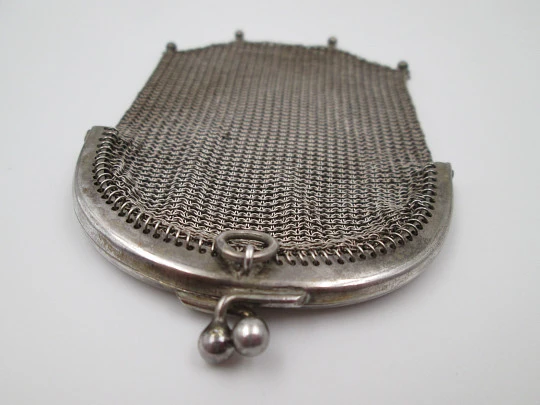 Sterling silver double ladies mesh purse. Half moon clutch frame. Europe. 1920's