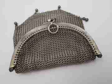 Sterling silver double ladies mesh purse. Half moon clutch frame. Europe. 1920's