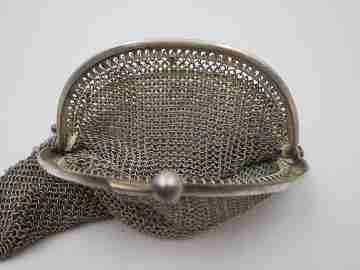 Sterling silver double ladies mesh purse. Half moon clutch frame. Europe. 1920's