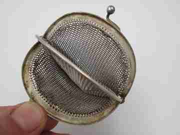 Sterling silver double ladies mesh purse. Half moon clutch frame. Europe. 1920's