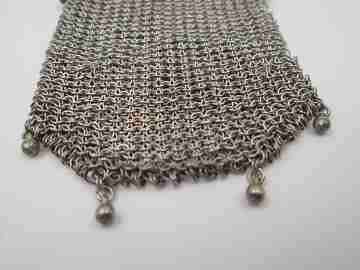 Sterling silver double ladies mesh purse. Lobed clutch frame. Vegetable motifs