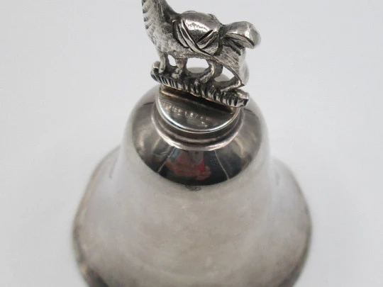 Sterling silver hand bell. 1970's. Llama figure top. Clapper
