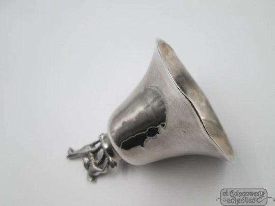 Sterling silver hand bell. 1970's. Llama figure top. Clapper