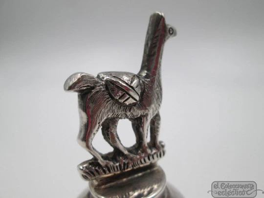 Sterling silver hand bell. 1970's. Llama figure top. Clapper