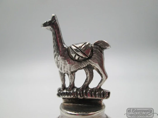 Sterling silver hand bell. 1970's. Llama figure top. Clapper