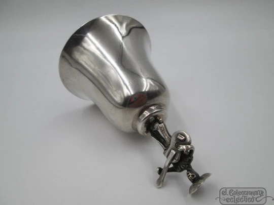 Sterling silver hand bell. 1970's. Mariachi figure top. Clapper