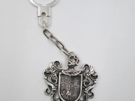 Sterling silver keychain. Shield with lion and cross. Helmet. 1970's